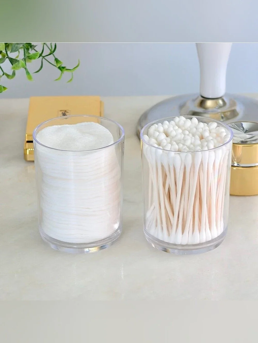 Clear Acrylic Q-Tip Dispenser with Silver Metal Lid -Versatile Home Storage BNIB